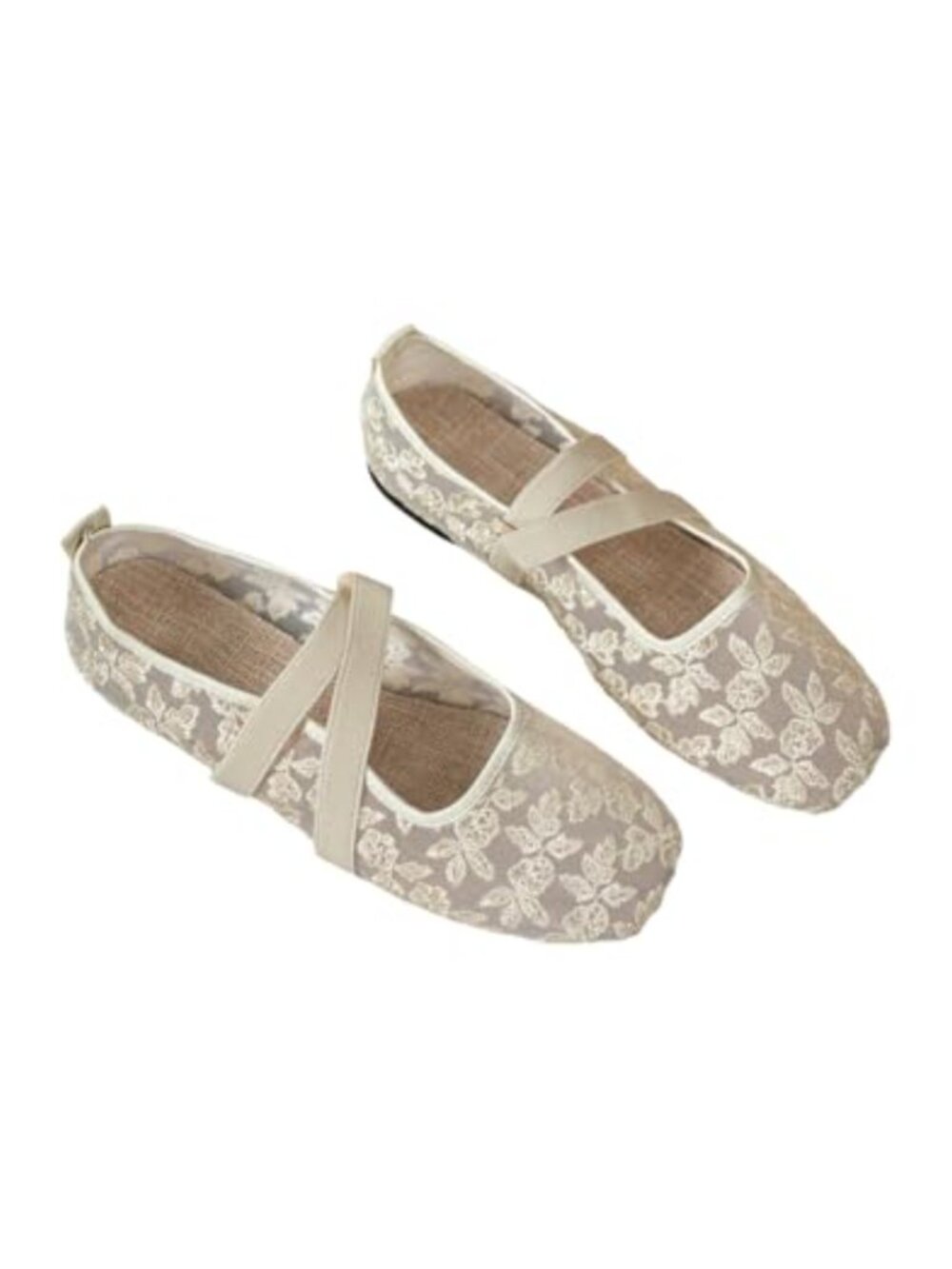 Floral Lace Crochet Ballet Flats Mesh Embroidery Square Toe Slip On
